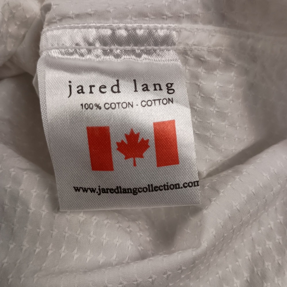 Jared Lang Button Down Shirt Mens M White Excellent Textured Dobby Blue Buttons - Picture 7 of 10